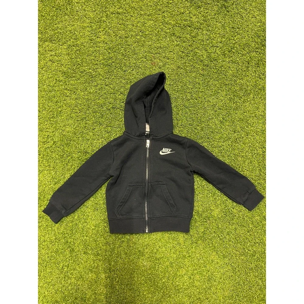 Vintage Nike Jacket Baby 2T (1-2 Years) Black Hood Club Fleece Lined‎ Full Zip